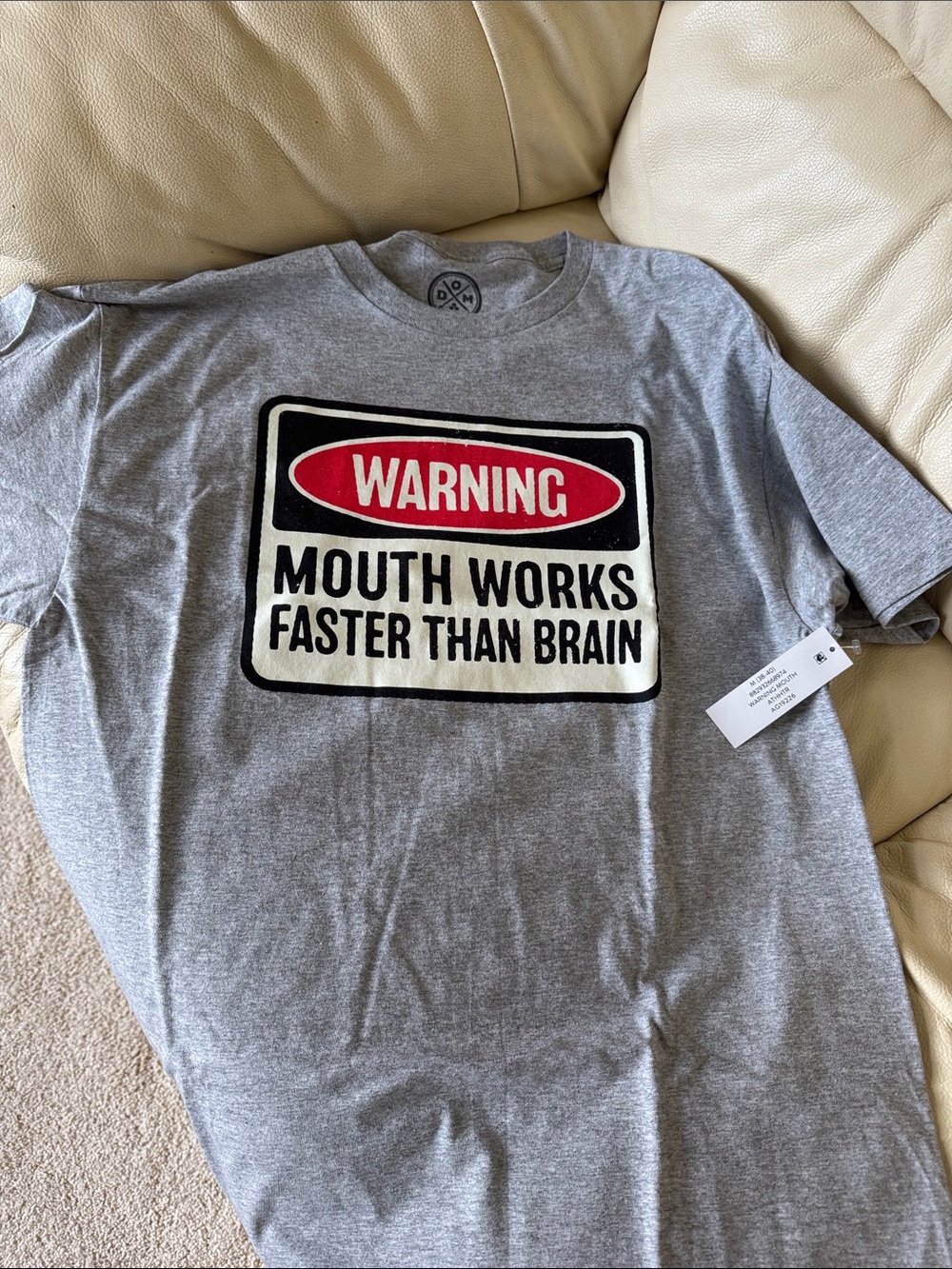 Gray Graphic Tee "Warning: Mouth Works Faster Than Brain"